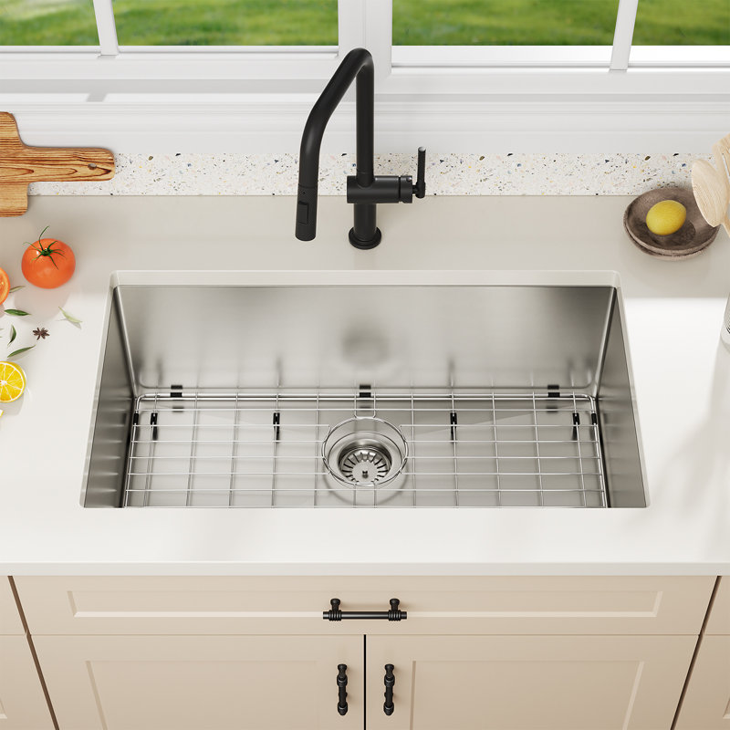 Évier de cuisine encastrable 30 po x 18 po en acier inoxydable de calibre 18 avec accessoires, évier haut de gamme fait à la main