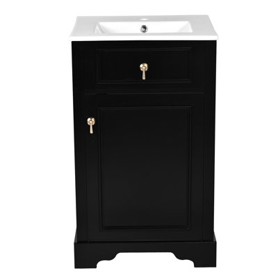 Comptoir de bain de 20 pouces avec lavabo en céramique, porte à fermeture en douceur, tablette réglable et tablette de rangement pour porte - convient aux petites salles de bain