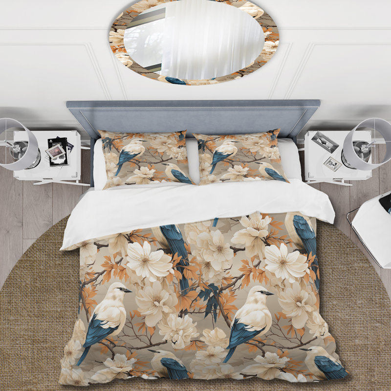 Ensemble de housse de couette Beige et bleu, Housse de couette pour très grand lit et 2 très
