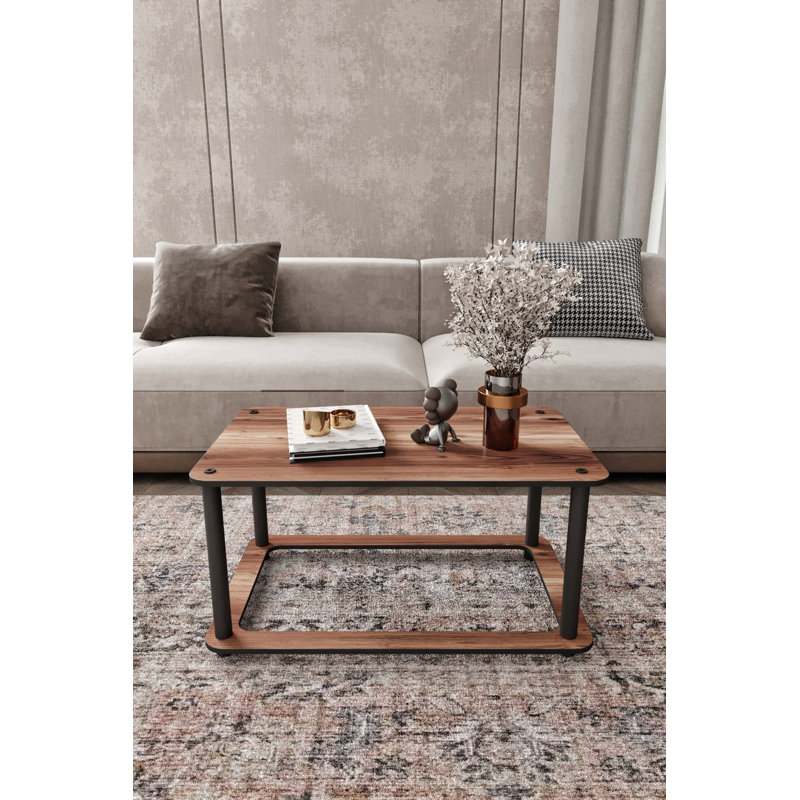 Modern Walnut Coffee Table, 27.6 x 15.0 x 16.9 Inches | 100% MDF with Compressed Kraft Legs | Sleek Industrial Design, Perfect for Living Room & Lounge Spaces | Sturdy & Stylish Furniture Addition
