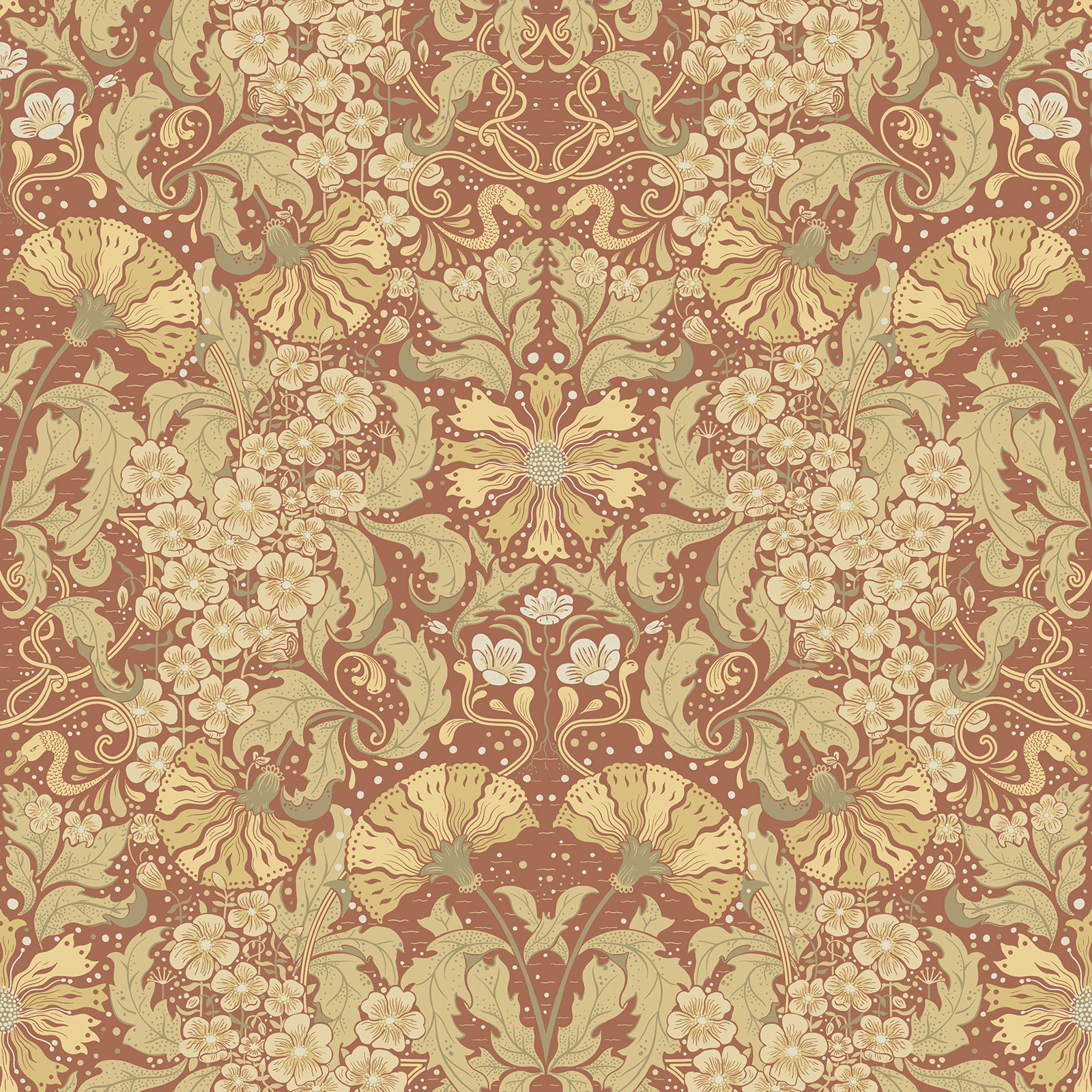 Francia Modern Floral Wallpaper, Rust