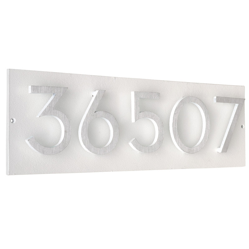 Plaque d'adresse horizontale flottante 4 po (5 chiffres), Blanc, Nickel satiné deux tons, Oui