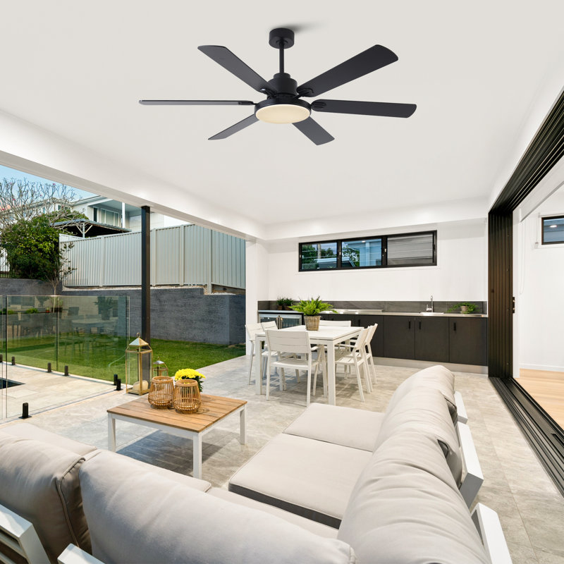 Barbaraann Industrial 60-Inch Large LED Ceiling Fan with Light Kit And Remote, Matte Black