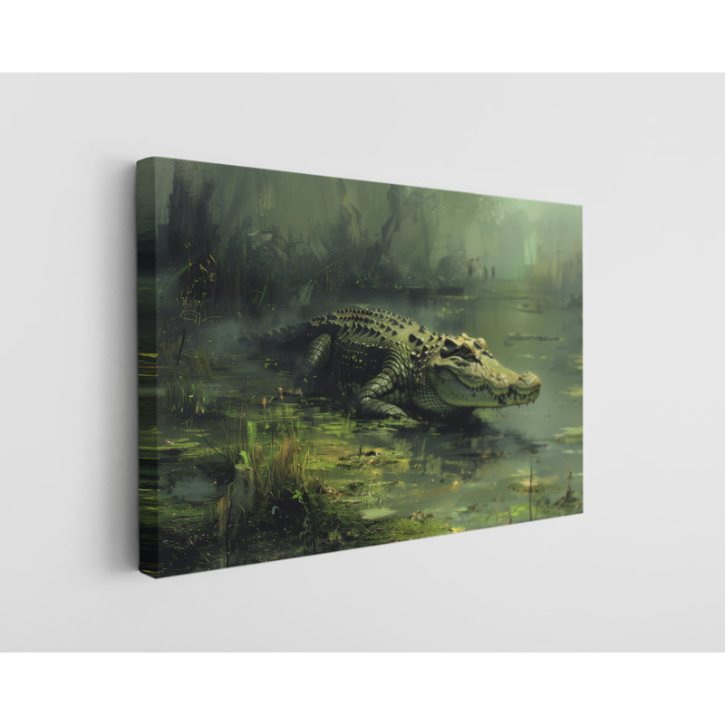 Crocodile dans un marais, impression sur toile, décoration murale moderne pour la maison et le bureau, H 16 po x l 24 po