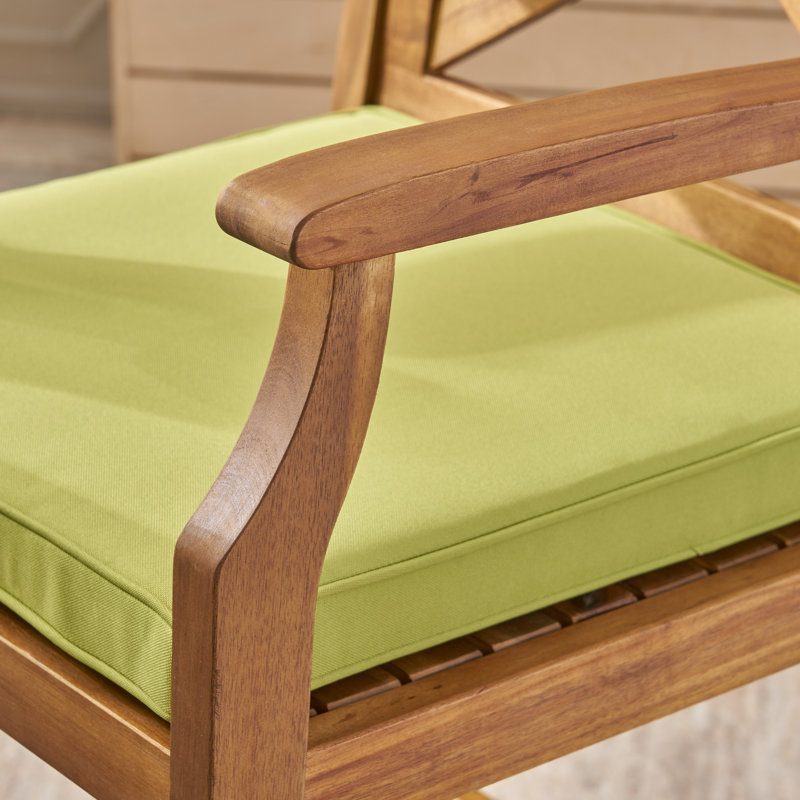 Tabouret de bar avec coussin en teck de 28,5 po Zaryiah, Vert