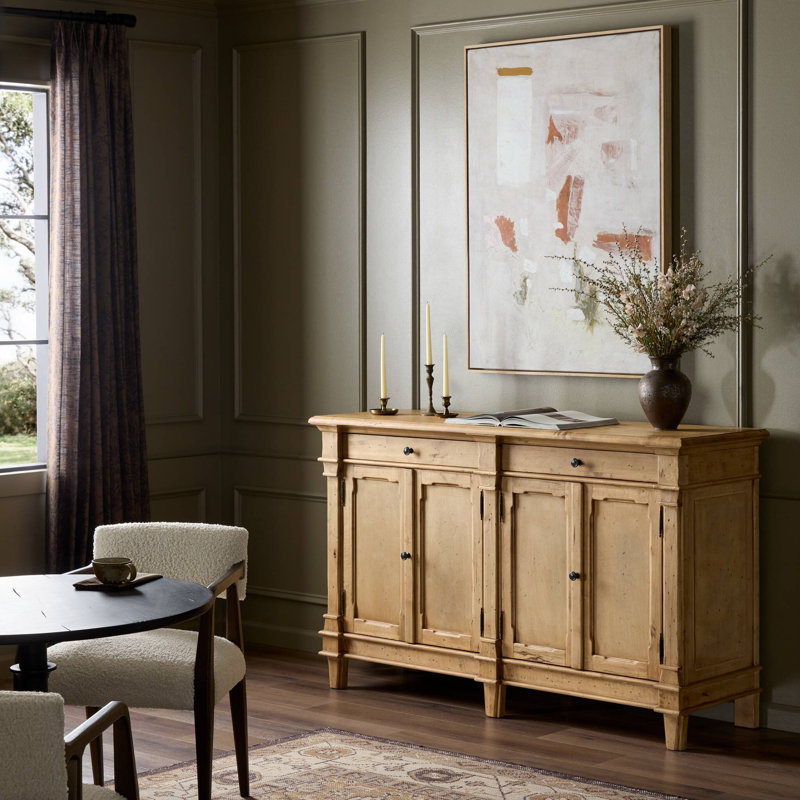 Marjorie 4 Door Sideboard-Distressed Black, Bleached Birch