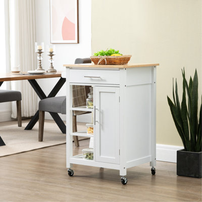Kleiman Compact Kitchen Island Cart On Wheels, Rolling Utility Trolley Cart With Storage Shelf & Drawer For Dining Room by Andover Mills