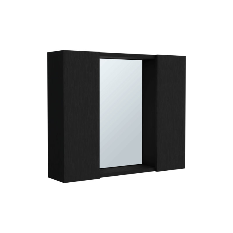 Pharmacie, double porte, miroir, une tablette extérieure, Noir mat