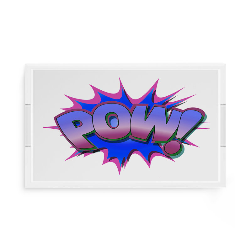 Pow Blue Pink Acrylic Rectangle Decorative Tray, 17"W x 10.5"D x 2"H