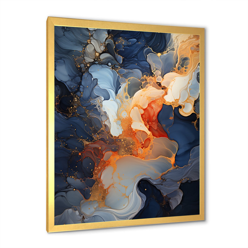 Aérien artistique I - impressions abstraites d'art mural, Encadrement doré, H 40 po x l 30 po x P 1,5 po