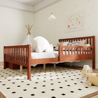 Minimalist Style Both Sides Guardrails Wood Platform Bed With Two Storage Drawers And Headboard