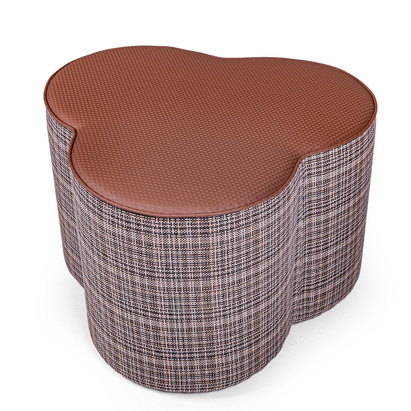 Fully Assembled Faux Leather and Textured Basketweave Square Ottoman, Brown