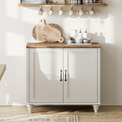 Corretta Sideboard Buffet Cabinets With Wood Doors, Kitchen Storage Cabinets Wooden Coffee Bar Tables With Storage, Modern Farmhouse Sideboard Credenza For Dining Room, Living Room, White, 34 Inch