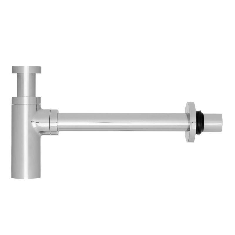 Solid Brass Round Bottle Modern P Trap, Chrome