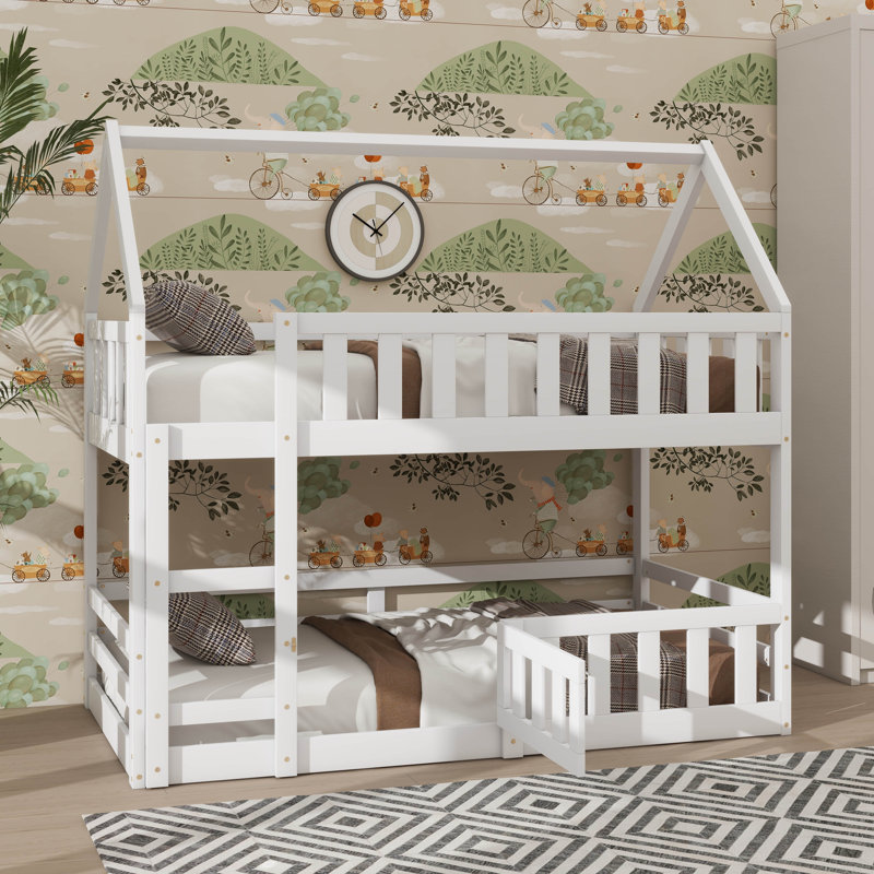 Twin-Over-Twin Bunk Bed With Enclosure & Door, House-Inspired Design, White