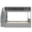 Lit superposé simple au-dessus d'un lit double gris avec tablettes, escalier de rangement, 2 tiroirs - facile à ranger et couvertures de feuilles de livres