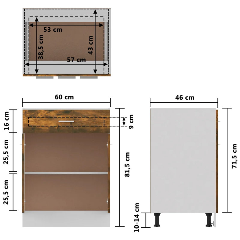 Drawer Bottom Cabinet Lyon, Smoked Oak