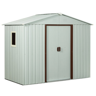 8Ft X 4Ft White Metal Outdoor Storage House - Galvanized Steel Construction, Air Vents, Sliding Doors, Padlock, Effortless To Construct Facility, Fram