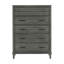Commode 5 tiroirs de style transitionnel moderne avec finition grise et quincaillerie bronze foncé pour un rangement élégant