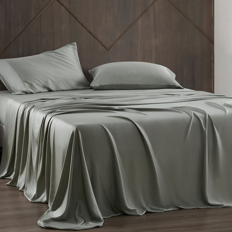  Ensemble de draps 4 pièces Eucalyptus, Ensemble de draps pour grand lit avec 2 taies d'or, Sauge