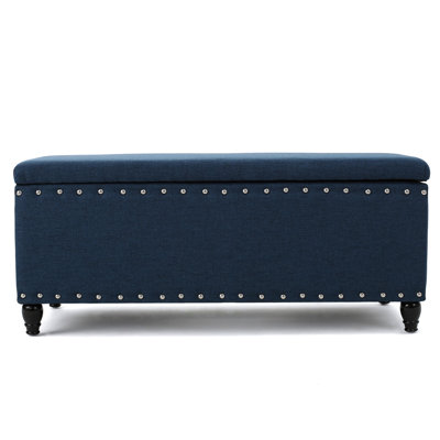 40.91"W X 18.31"D 18.31"H Navy Blue Fabric With Dark Brown Birch Legs For Craft Room Storage In Entryway
