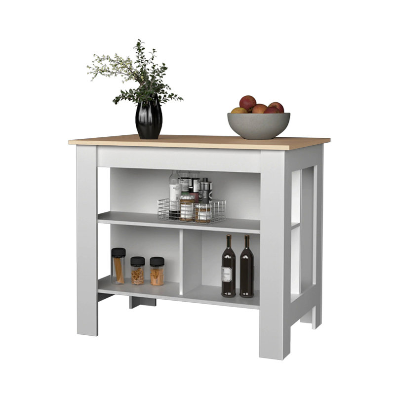 Îlot de cuisine en pin clair avec rangement ouvert, Beige