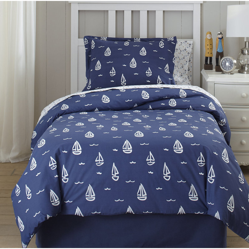 Away at Sea Blue and White Cotton Queen Duvet Set