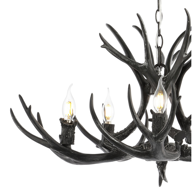 Rohrbach Candle Style Wagon Wheel Chandelier, Black, 17.5" H x 30" W x 30" D