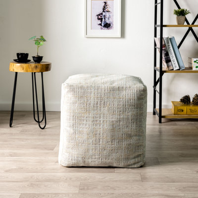 Schrick Modern Striped Cube Upholstered Ottoman Pouf