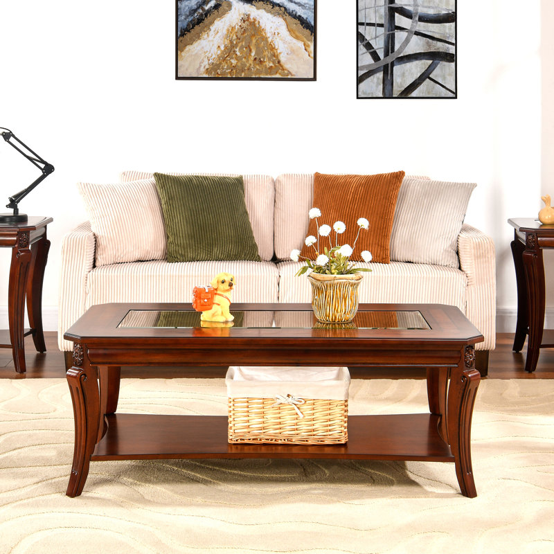 Traditional Coffee Table With Curved Legs, Glass