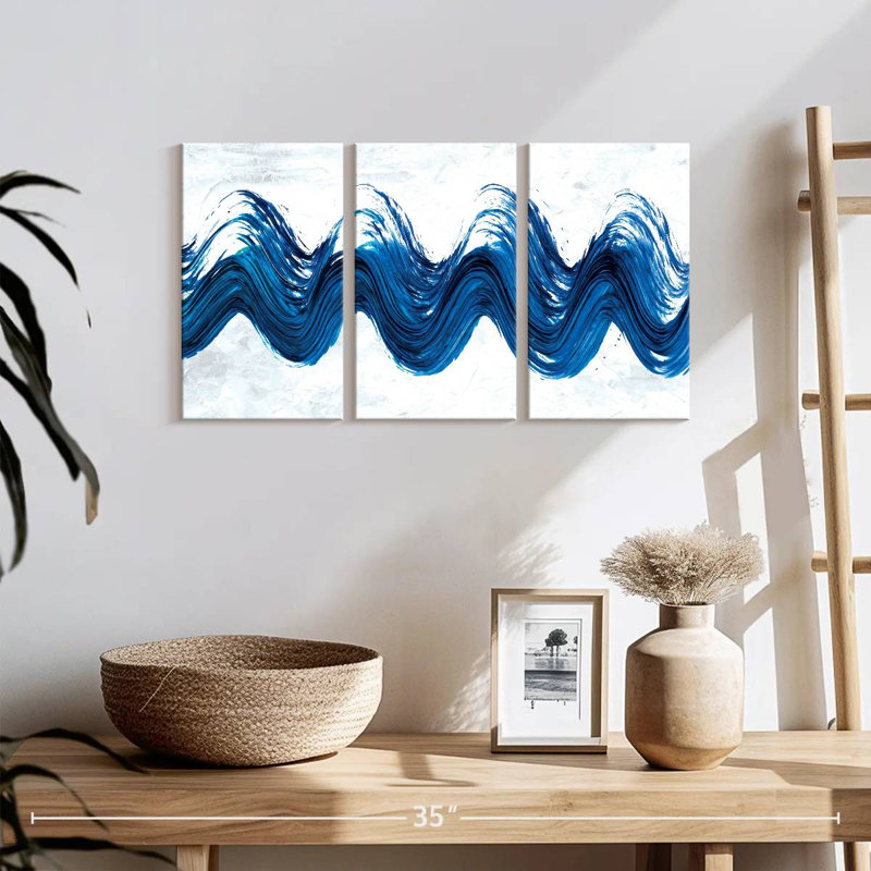 "Dynamic Abstract Wave", ensemble de 3 reproductions sur toile par Daniel P, H 12 po x l 26 po