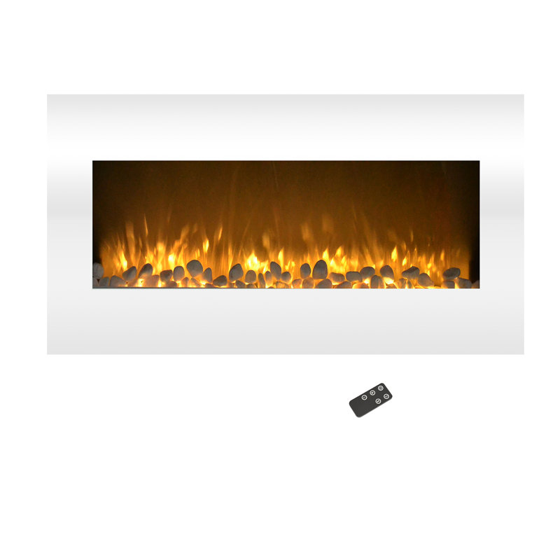 Ivy Bronx 36-Inch Wall Mounted Electric Fireplace - 10-Color LED Flame and 3 Media Backgrounds with Adjustable Brightness and Remote