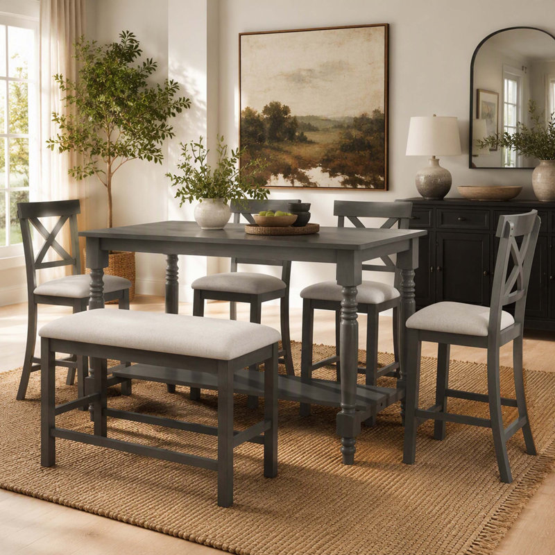 Solid Wood Top Dining Set, Gray, Gray