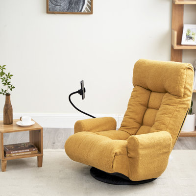 Fauteuil rotatif avec tête et taille ajustables, métal jaune, fauteuil pivotant rembourré à 360 degrés et doublure en tissu