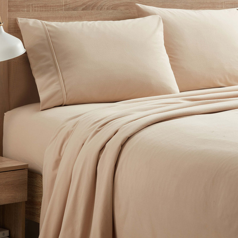 Sweet Home Collection Ultra Soft Microfiber Flannel Sheet Set, Beige, Twin Sheet Set with 1 Pillowcase