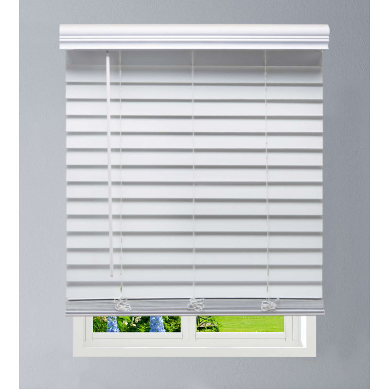 Linen Avenue Cordless Faux Wood Blind White, Outside Mount, 35"W x 60"L