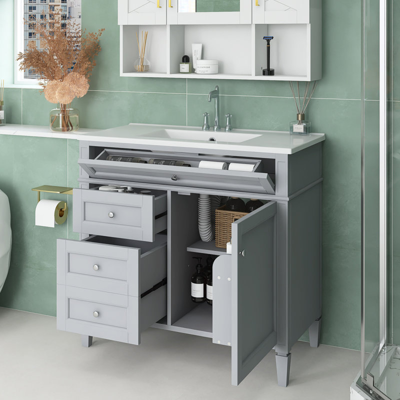 36'' Freestanding Bathroom Vanity With Top Sink, Gray