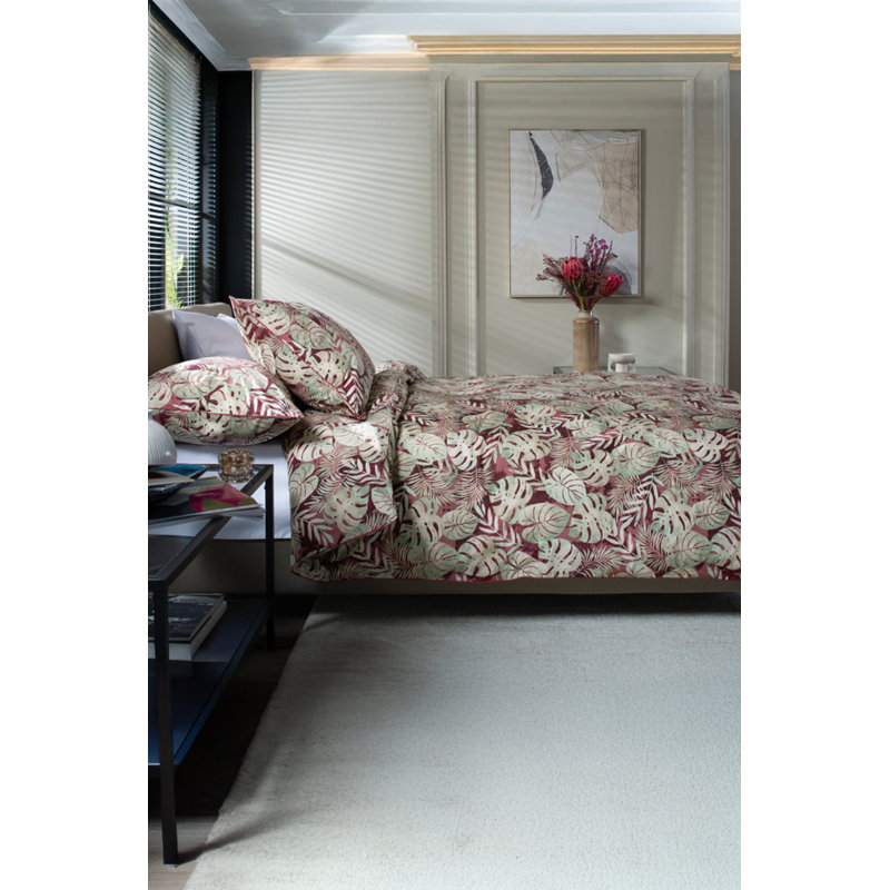 Japanese Tropical Garden Red 100% Cotton Duvet Cov Cotton Floral Duvet Cover Set with Pillowcases