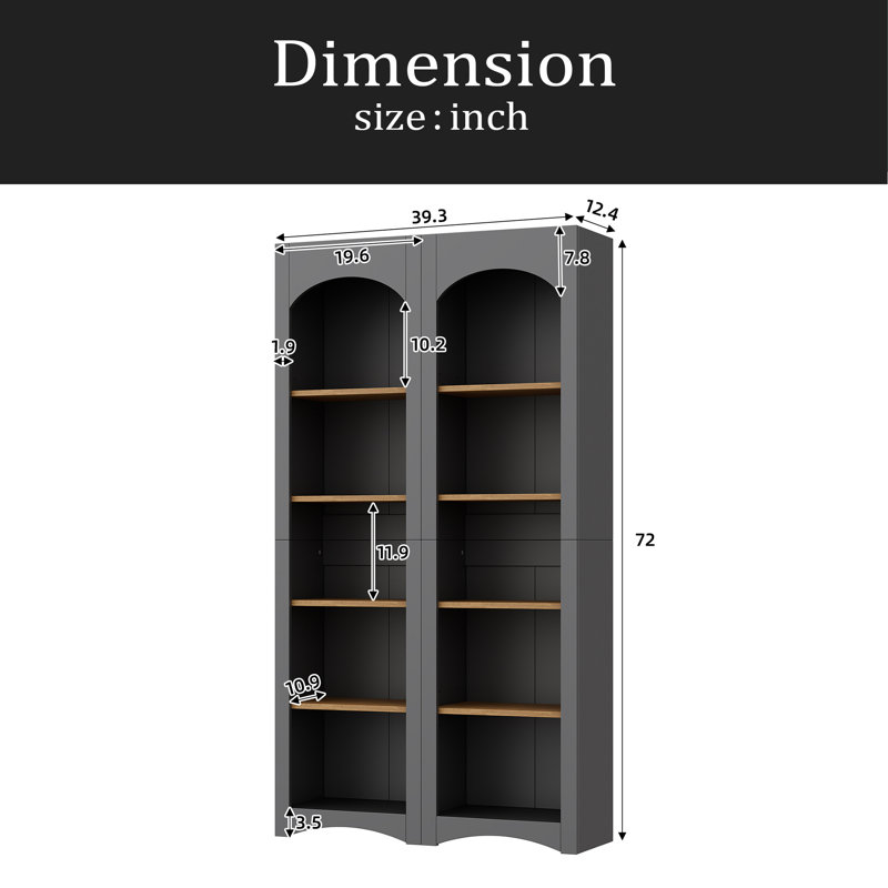 Free Standing 5 Tier Bookshelves, Bookcases Set Of 2, Farmhouse Two-Tone Storage Cabinet With Adjustable Shelves, Modern 72"H Kitchen Pantry Cabinet For Living Room, Home Office