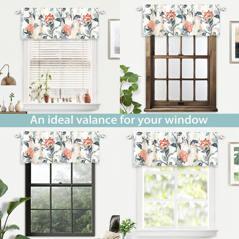 Ada Floral Botanical Print Thermal Insulated Rod Pocket Valance, 52" x 14"