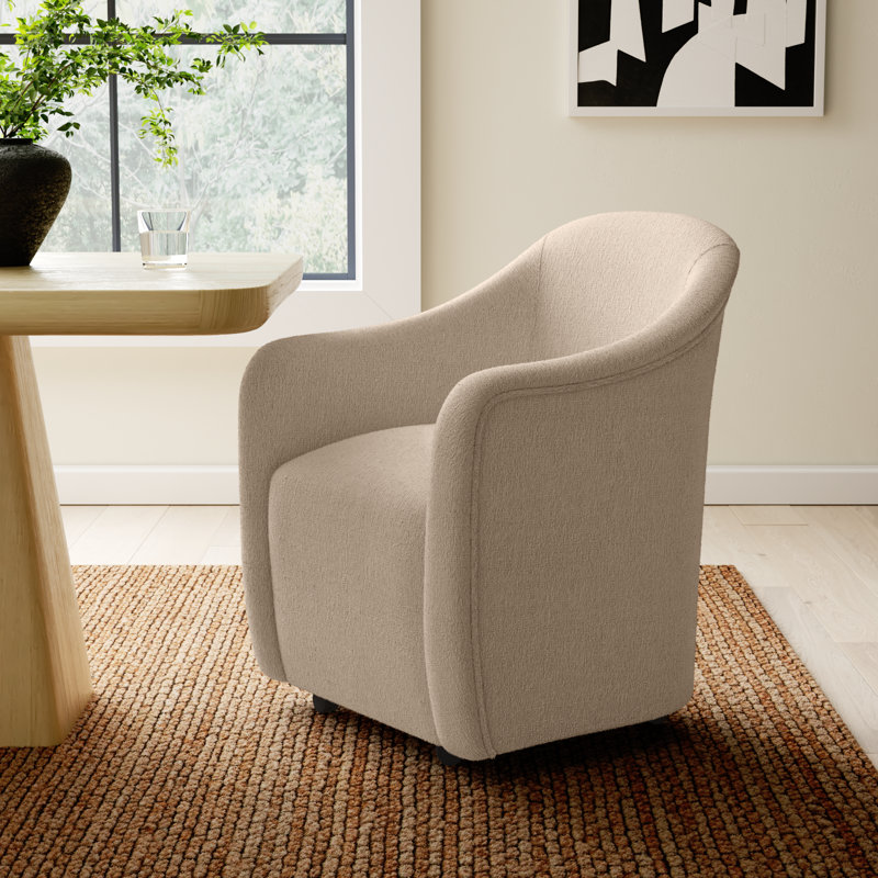 Denice Rolling Dining Arm Chair, Beige Performance Chenille
