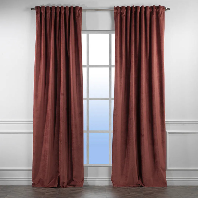 Rideau simple extra long et extra large en velours mat luxueux, 57 rouge brique, L 52 po x L 144 po