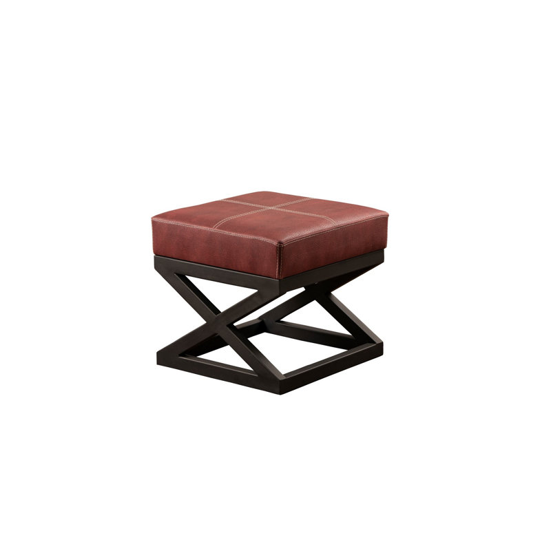 Claret Red Pouffe with Metal Legs, 18.1 x 17.3 x 18.1 inches | 32 DNS Foam for Comfort | Easy Clean, Industrial Design, Perfect for Living Room & Modern Decor