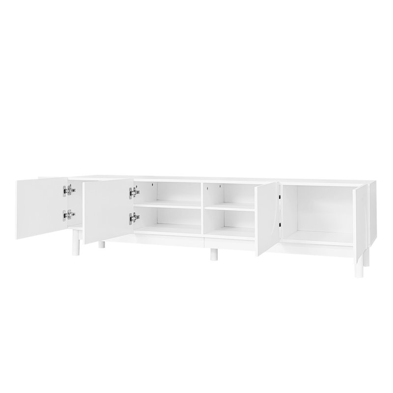 Portes en forme de vague, meuble télé avec pieds robustes, Blanc