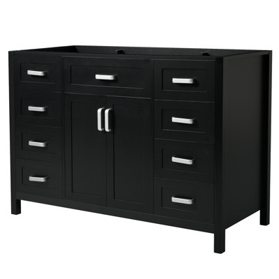 Meuble-lavabo de salle de bain Roomfitter 47 po seulement (sans lavabo), 8 tiroirs à fermeture douce et 2 portes, pieds de support en pin massif, noir
