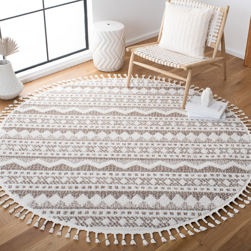Weiner Moroccan Tassel Shag Performance Southwestern Rug, Round 6'7"