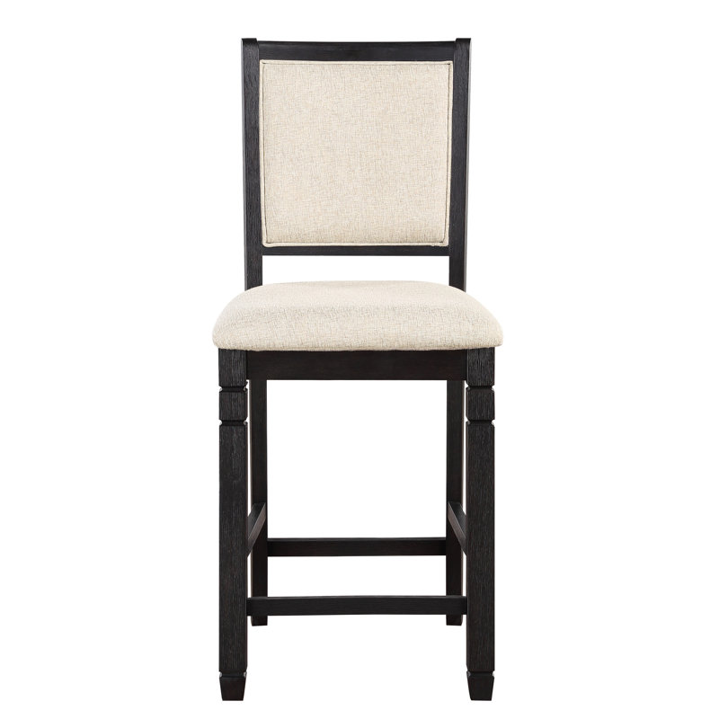 Chaises de salle à manger à hauteur de comptoir 2 pièces, structure en bois noir et chaise 2 pièces en tissu texturé beige, siège revêtu de bois