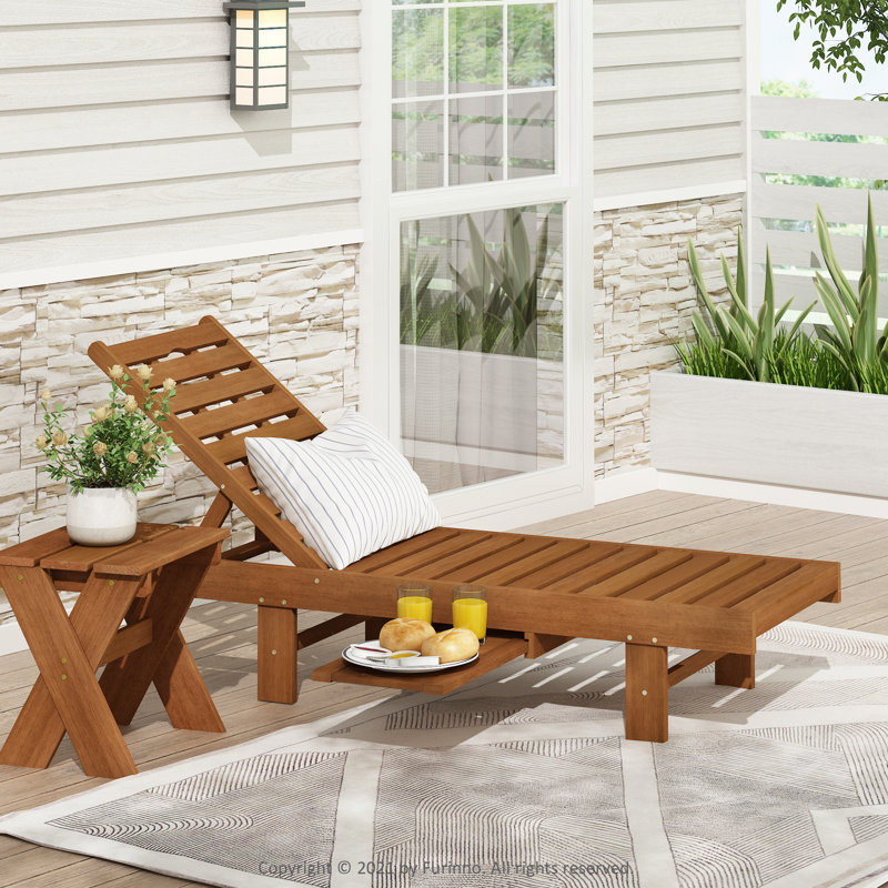 Ermont Outdoor Teak Wood Chaise Lounge
