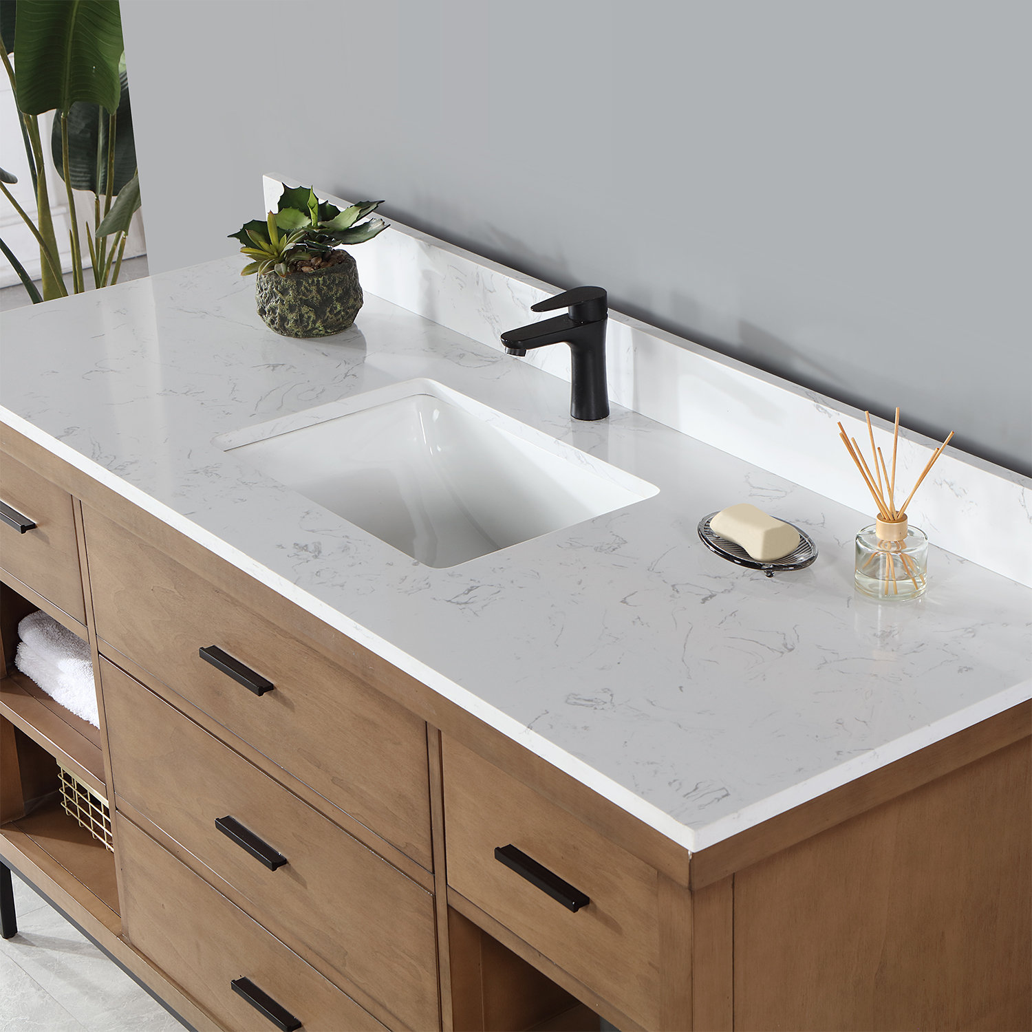 Adaire 60'' Single Bathroom Vanity, Brown, Matte Black