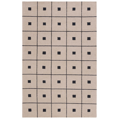 Tapis géométrique beige / noir en laine / coton touffeté à la main Martha Stewart 300